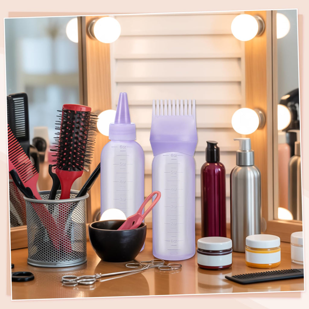 Pimoys 2 Pcs Root Comb Hair Dye Oil Applicator Bottles For Scalp, Purple
