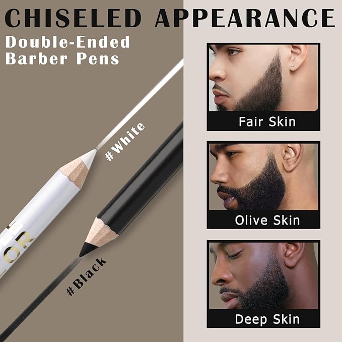 Noerrors 12Pcs Barber Pencil Set Hairline Enhancement Pencils Kit for Lineup Magic Beard Shaping Beard Guide Pen with Sharpener Barber Chalk for Beard Makeup Design for Men White Black Tan
