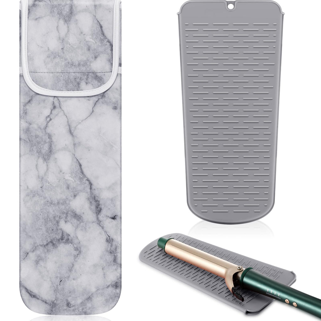 Shappy 2 Pcs Heat Resistant Curling Iron Flat Iron Travel Case,Marble