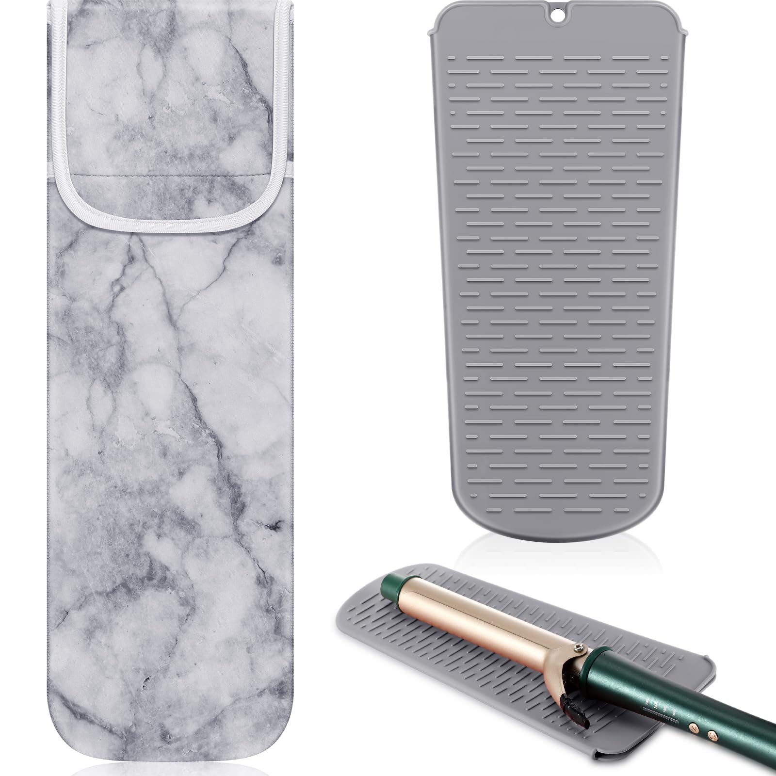 Shappy 2 Pcs Heat Resistant Curling Iron Flat Iron Travel Case,Marble
