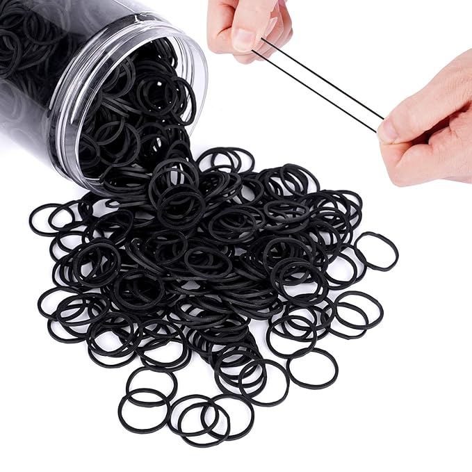 HOYOLS 1/2 Inch Small Black Rubber Bands for Hair Ties Elastics Mini Braids Ponytail Holders for Girls Thick Hair No Damage 1000pcs (S)