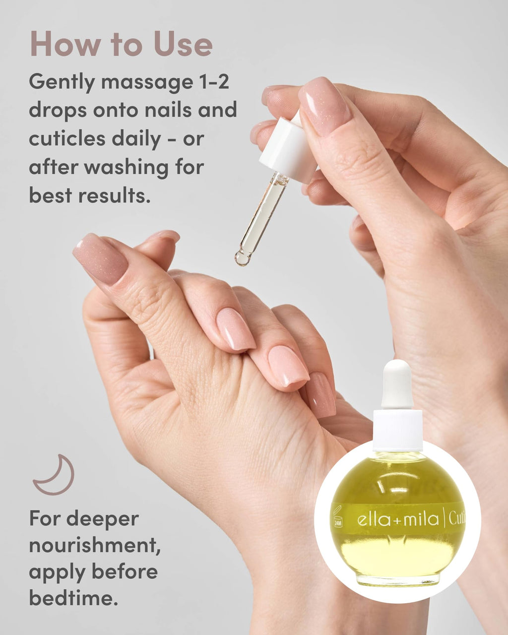 ella+mila Cuticle Oil for Nails - Tsubaki & Argan, Vegan, 2.3 fl oz