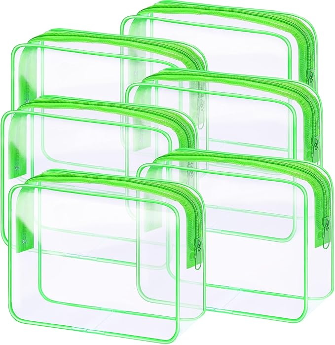 CHICAUP 6 Pieces Clear Makeup Bags Bulk TSA Approved Toiletry Bag for Travel PVC Waterproof Clear Cosmetic Pouch with Zipper for Men and Women Carry-on Travel Essentials (Green)