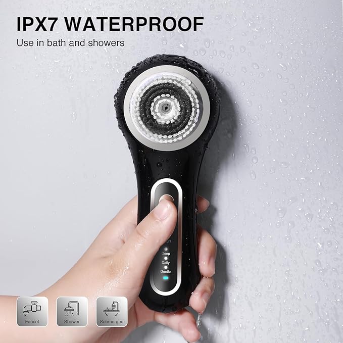 Electric Facial Cleansing Brush, 2-Way Rotating Face Scrubber for Daily & Deep Cleaning, 3 Modes, 5 Brush Heads, Rechargeable, IPX7 Waterproof for All Skin Types