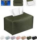 PARIERIS Tissue Box Cover PU Leather Tissue Holder Rectangle Facial Tissue Case Tissue Box Organizer Dispenser for Bathroom, Kitchen, Home, Office, Tabletop (OliveGreen, Short)