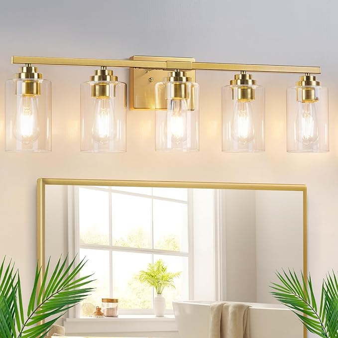 VerRon 5-Light Bathroom Light Fixtures, 31" Gold Modern Vanity Lights