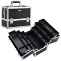 FRENESSA Makeup Train Case Makeup Case 12.6 Inch Large Cosmetic Box Organizer Travel Storage Professional Make Up Train Carrying Case with 6 Trays Locking Shoulder Strap Hard Vanity Storage Black