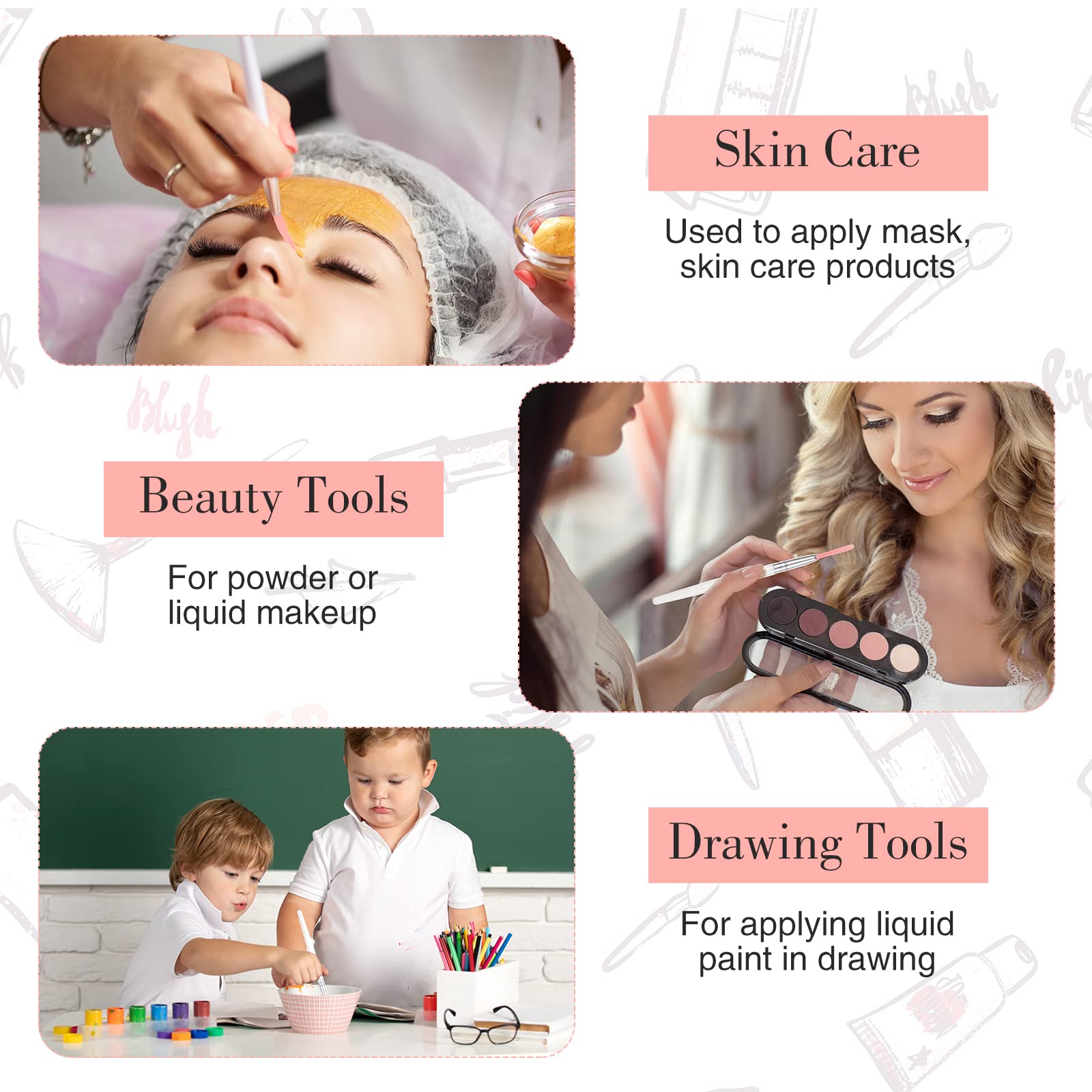 9 Pieces Facial Fan Mask Brushes, Soft Facial Applicator Brushes Tools for Peel Glycolic Makeup for Mud Cream(Pink, White)