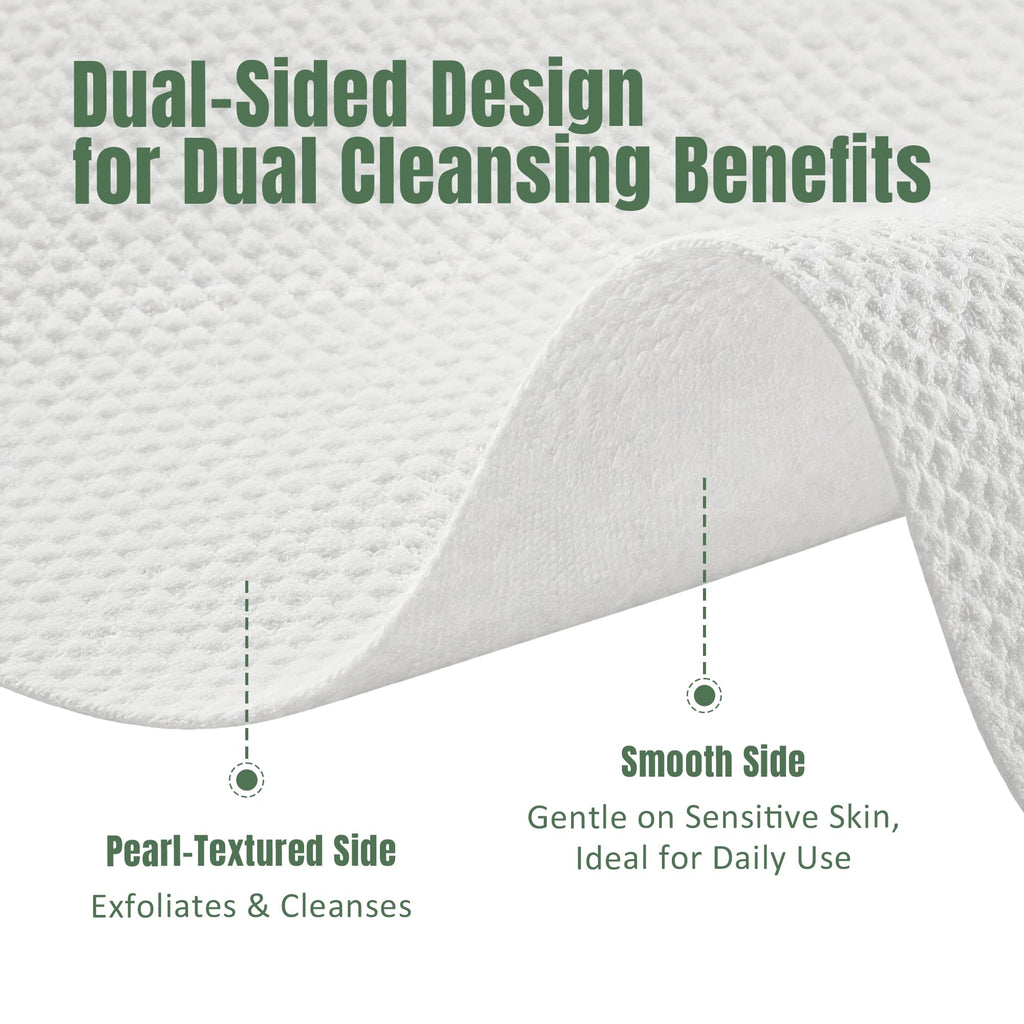 Ourmed Life Disposable Face Towels, 12 x 10 Inch Extra Large Biodegradable Facial Towels, Dual-Sided Pearl Texture Lint-Free Dry Wipes for Sensitive Skin, Makeup Removal, Cleansing & Skincare, 50 Ct