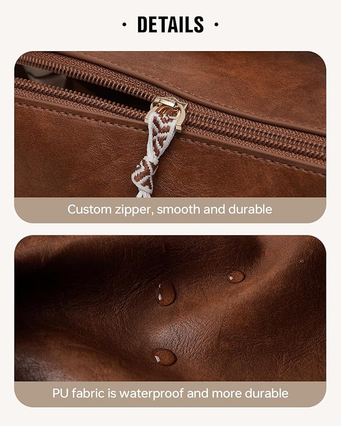 EACHY Travel Makeup Bag, Large Capacity Cosmetic Bags for Women, Waterproof Portable Open Flat Toiletry Bag Make up Bag with Divider and Handle, Gifts for Women (I-Brown, Medium)