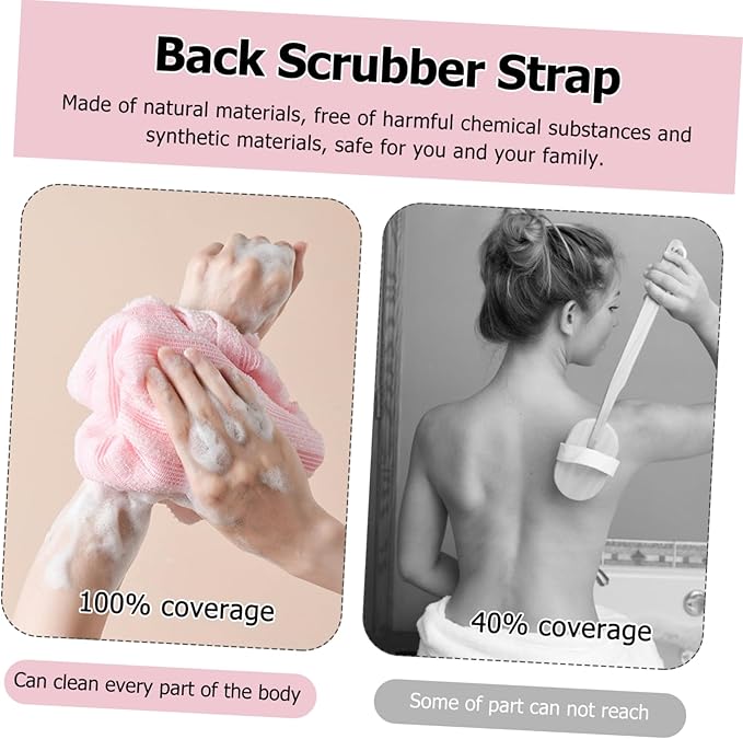 Healeved Back Scrubber Belt Portable Exfoliating Towel Bath Wash Towel Straps Comfortable Material Pink
