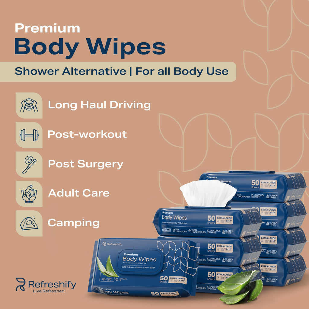 Body Wipes for Adults Bathing No Rinse, XL Shower Wipes and Disposable Washcloths, Wipes for Adults, Adult Wipes for Elderly Care and Recovery, Travel Wipes Included, 8"x 12", 400 Wipes