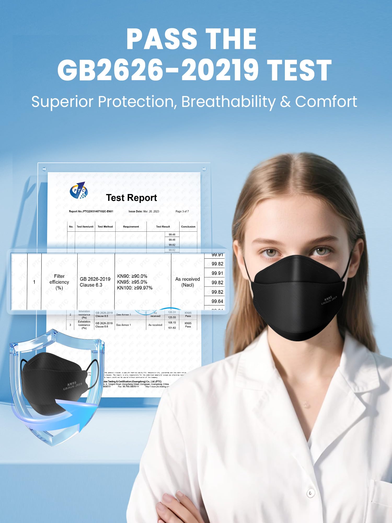 Borje KN95 Face Masks for Adults 50 Pack,5-Ply Black Disposable Face Mask Against PM 2.5 Smoke & Dust, Filtration Efficiency 95%