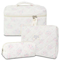 GISMTR 3Pcs Cotton Quilted Makeup Bag Large Travel Cosmetic Bag Coquette Makeup Pouch Cute Aesthetic Floral Toiletry Bag for Women Girls (flower-S)