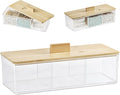 Clear Bathroom Dresser Organizer - Cotton Ball Swab Holder with 3 Divided Compartments&Lid, Waterproof Transparent Small Plastic Storage Containers, Vanity Makeup Organization