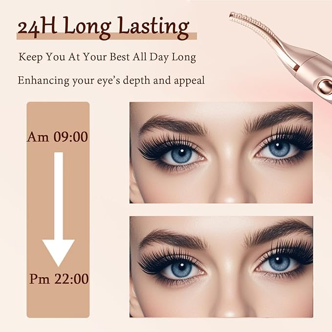 Heated Eyelash Curler - 2 in 1 Eye Lash Curler and Eyebrow Trimmer for Women with 2 Temperature Modes, USB Rechargeable Electric Eyelash Curler(Black)