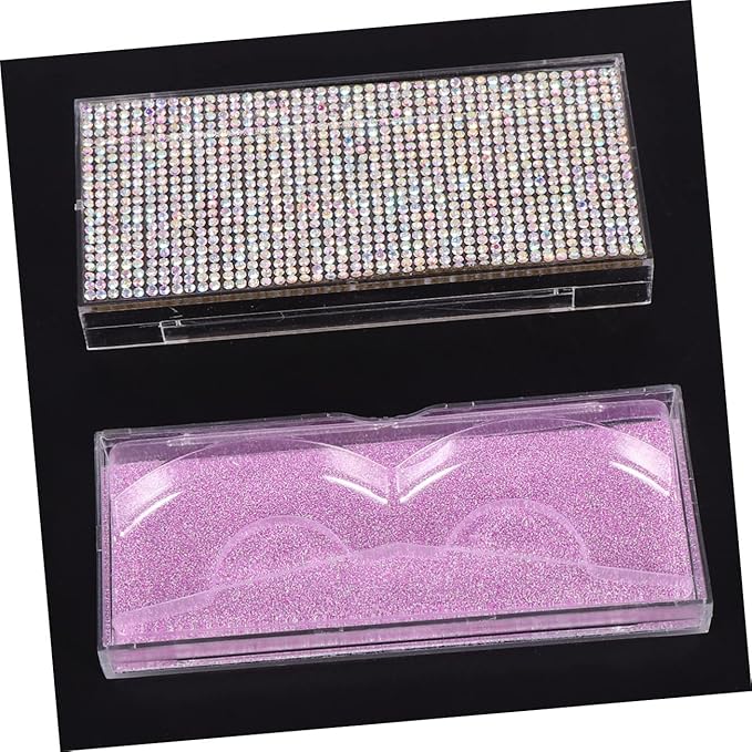 SOESFOUFU Shiny Eyelash Storage Case Set 2pcs Rhinestone Lash Containers Stylish Convenient