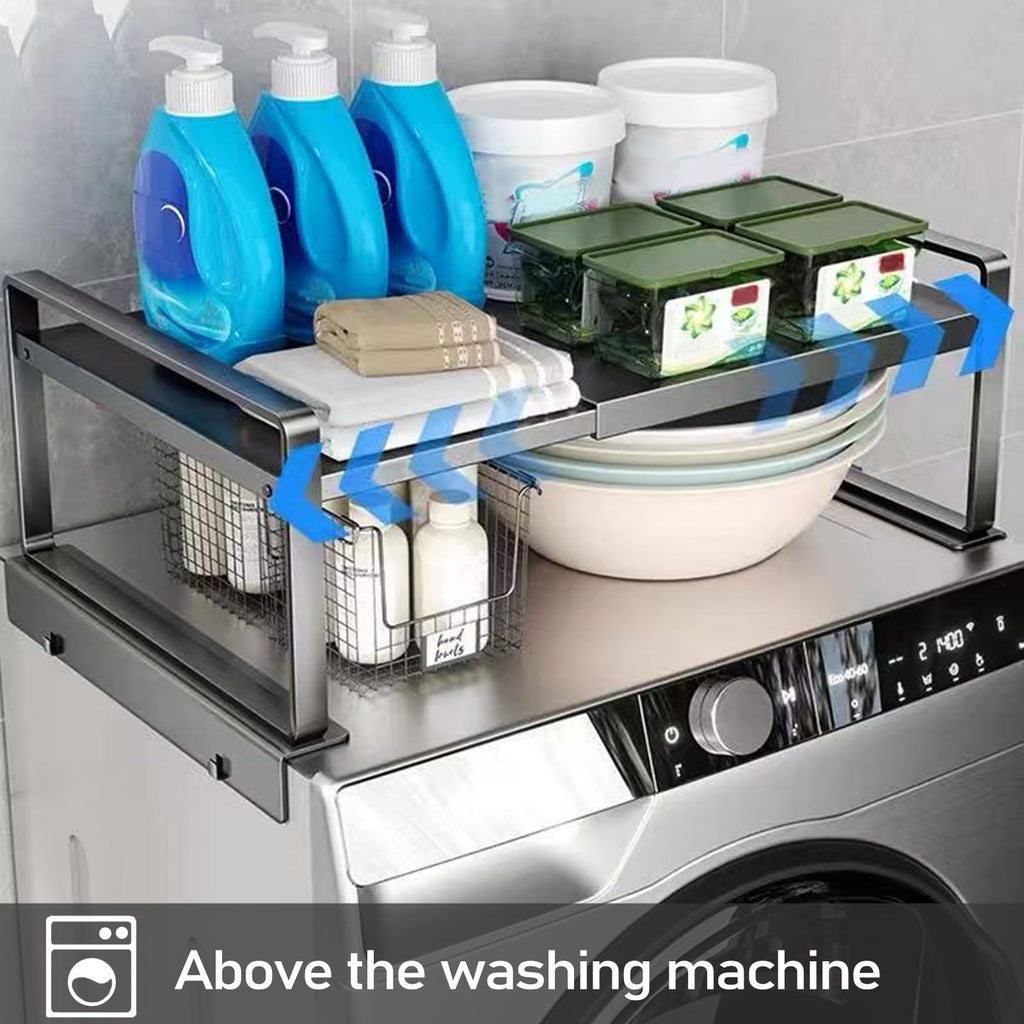 YOFENZO Adjustable Fridge Top Storage Rack,20.8"-36.6" Expandable Organizer Shelf,Refrigerator Storage, Anti-Slip,L-Shaped Design,Space Saver for Kitchen,Laundry,Dorm (Fits Most Appliances)