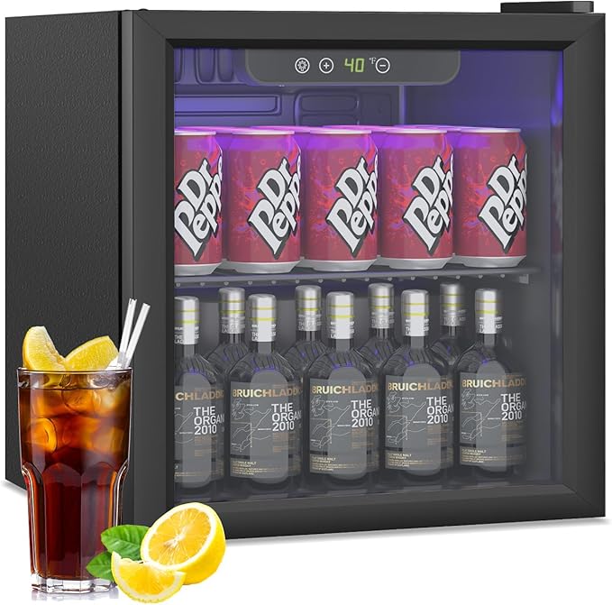 DOGHLY 1.3 Cu.ft Beverage Refrigerator Cooler, 60 Cans Mini Fridge with Glass Door, and Temperature controllable switch for Soda, Beer or Wine For Office or Bar with Removable Shelves