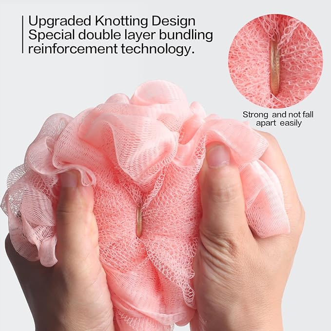 Fishent Bath Loofah Sponge, 3 Pack loofahs Exfoliating Body Scrubber, 60g Soft Mesh Pouf Shower Puffs, Loofa for Women and Men