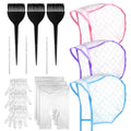 3 Sets Highlight Cap Kit with 3 Pcs Hair Highlighting Caps, 3 Pcs Styling Tools, 3 Pcs Disposable Hair Dye Shawl, 3 Pairs Gloves, 3 Pcs Dye Brushes Highlight Hairs Coloring Kit for Salon Hairs
