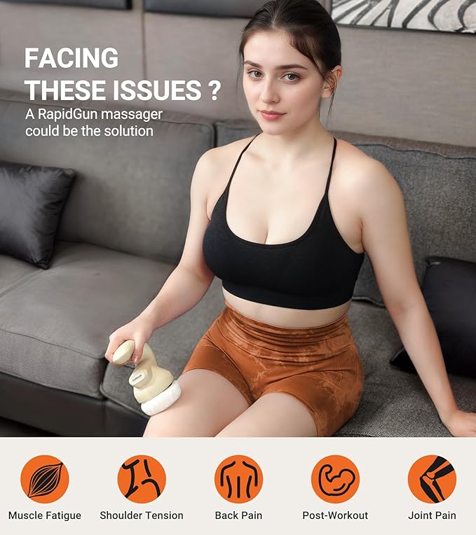 RapidGun Prime Handheld Mini Orbital Therapy Massager - Rotating & Vibrating Deep Tissue Massager, Adjustable Multi-Speed Trigger Point Massage Tool for Body Pain Relief, Portable Muscle Recovery Gift