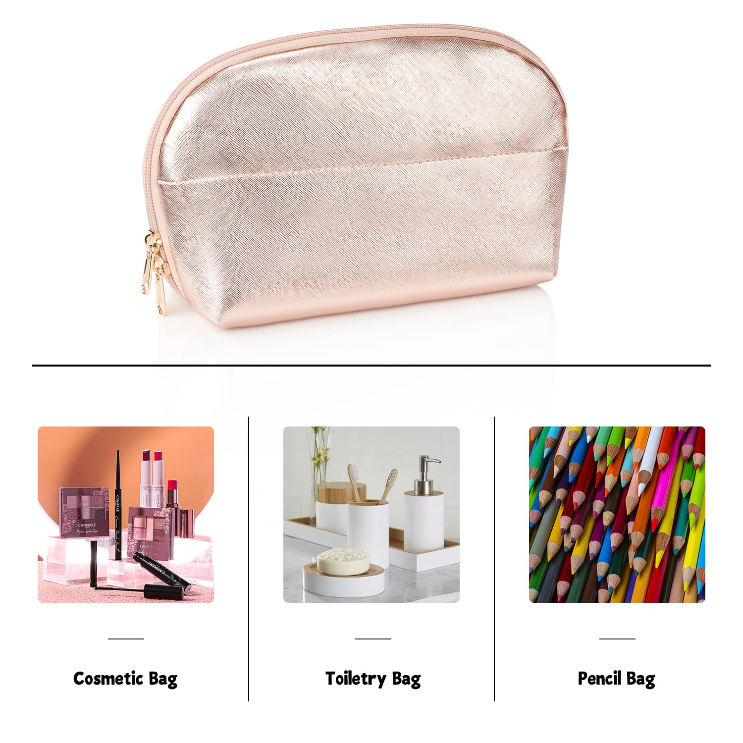 Ethereal Large Cosmetic Bag, Rose Gold Travel Makeup Bag Waterproof Makeup Organizer Bag Portable Makeup Bag Purse Small Toiletry Bag for Women
