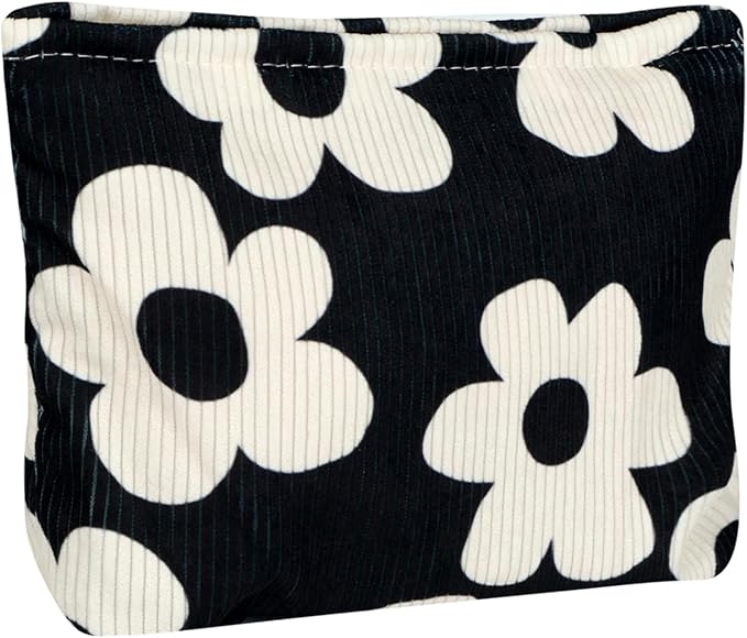 Ksriylm Cute Makeup Pouch for Women Flower Small Make Up Bag for Purse Zipper Initial Cosmetic Bags Pouches for Purse Aesthetic Travel Toiletrybags Gift,Black White Floral