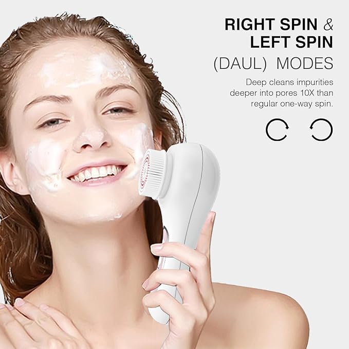 Electric Facial Cleansing Brush, 2-Way Rotating Face Scrubber for Daily & Deep Cleaning, 3 Modes, 5 Brush Heads, Rechargeable, IPX7 Waterproof for All Skin Types