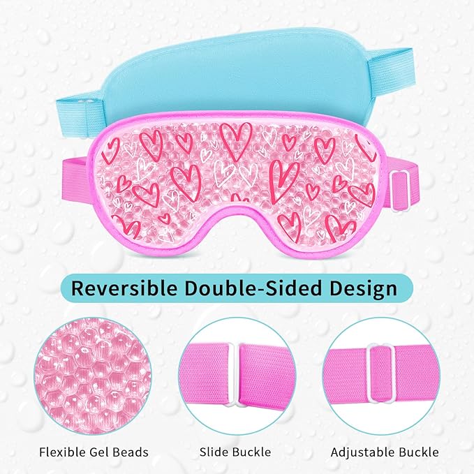 CONBELLA 2PCS Cooling Eye Mask Gel Eye Mask, Reusable Hot Cold Therapy cold eye mask for Post Surgery, Puffiness, Dark Circles, Eye Bags, Dry Eyes, Migraines with Soft Plush Backing (Heart+Snowflake)
