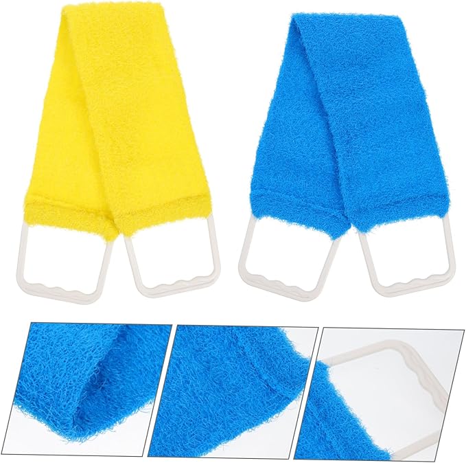 FOMIYES Double Sided Natural Bath Scrubber Massage Towel with Strong Exfoliating Pull Back Strap for Men and Women Long Back Scrubber Belt for Promotes Smooth Skin and Random Random Color