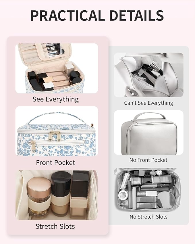 Wandering Nature Makeup Bag, Women Travel Make Up Vanity Case with Handle