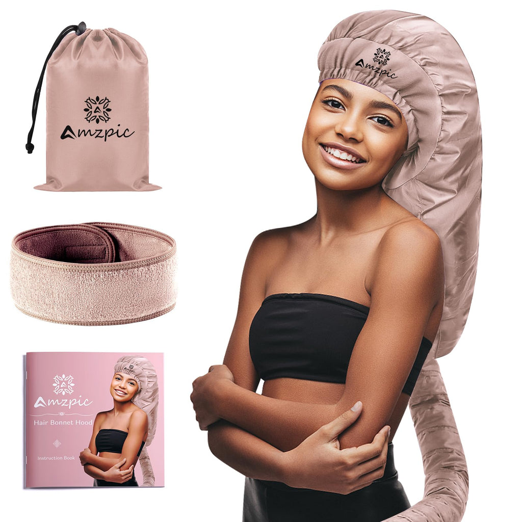 Bonnet Hair Dryer Attachment - Bonnet Hood Dryer with Headband that Reduces Heat Around Ears and Neck, Use for Hair Styling, Hair Drying, Curling and Deep Conditioning (Extended Version, Pink)