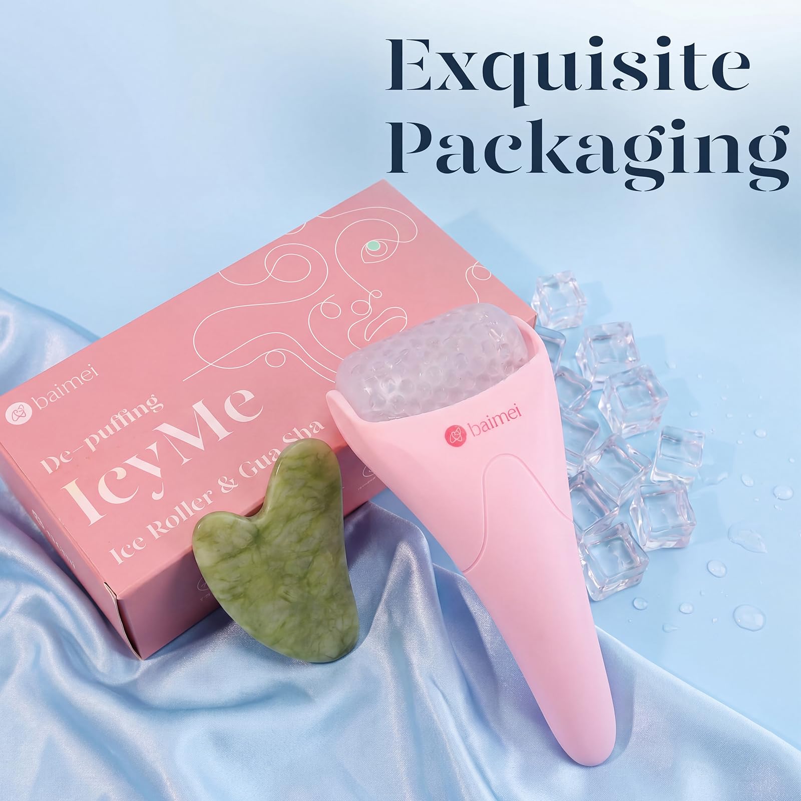 BAIMEI IcyMe Ice Roller for Face & Gua Sha Set, Depuff & Migraine Relief