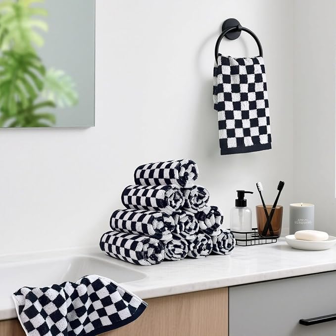 Washcloths 12 Pack Checkered - Wash Cloths for Showering (13"x13") in Black