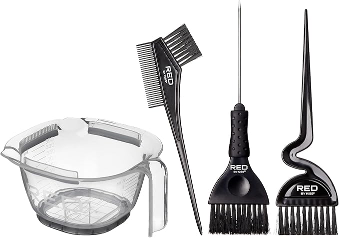 Red by Kiss Hair Coloring Kit, Hair Bleach Set - Mixing Bowl & Dye Brush (3PCS)