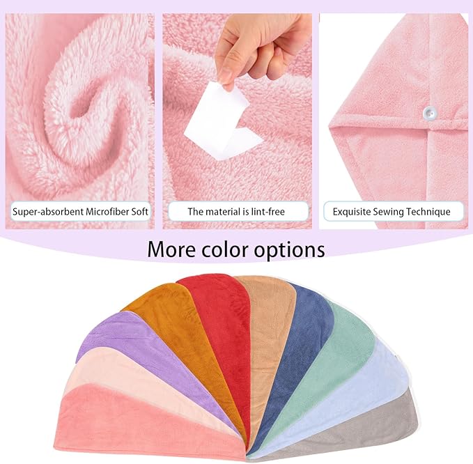 Microfiber Hair Drying Towel Wrap for Women, Hair Turbans Towel for Wet Hair,turbie Twist Hair Towels(The Color of the Picture is for Reference only) (Light Pink,Apricot Yellow)