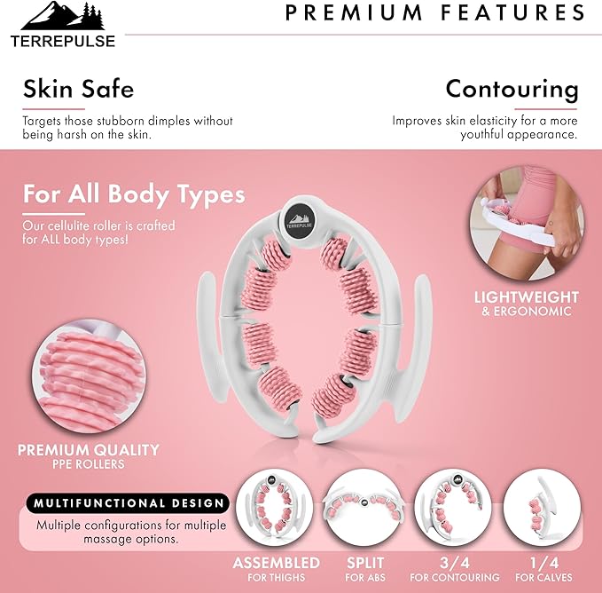 Terrepulse Anti Cellulite Roller & Lymphatic Drainage Massager | Deep Tissue Fascia Blaster & Muscle Roller | Tool for Sore Arms, Legs, Shoulders, Stomach & Buttocks (Pink)