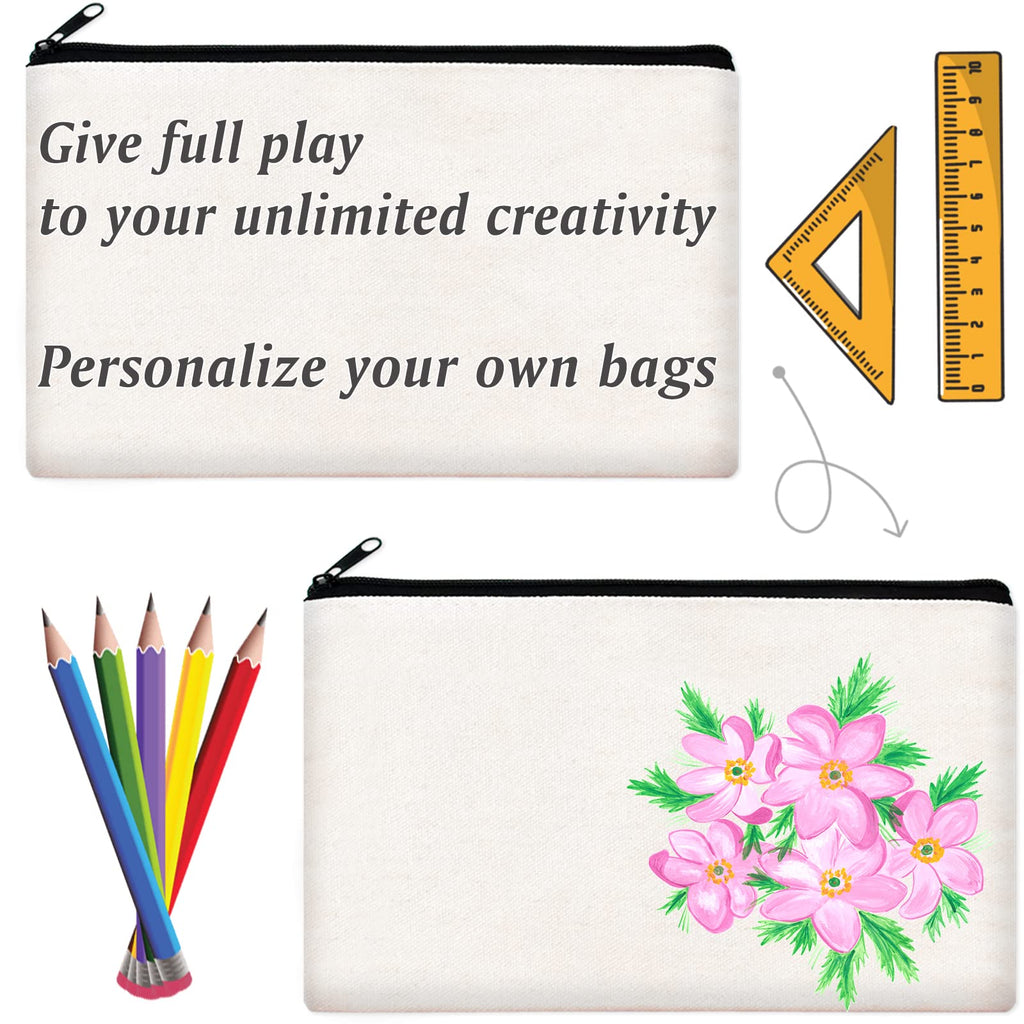 ZeeDix 12 Pieces Canvas Pouch Bulk- White Blank DIY Craft Bag Canvas Zipper Bags Multipurpose Cosmetic Makeup Travel Toiletry Bag for Storage(8.3 x 5 inches)