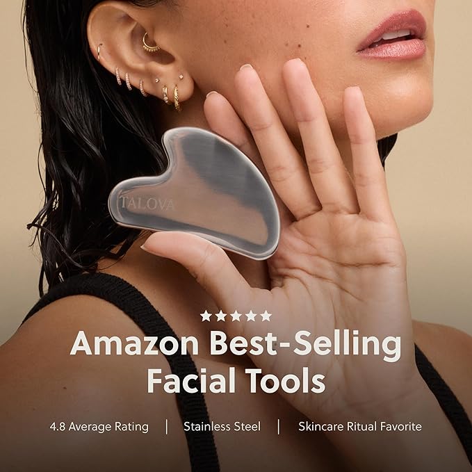 TALOVA - 304-Grade Stainless Steel Gua Sha Facial Tool, Easing Facial Tension, Massage and Sculpting Tool for Face and Body, Encourage Lymphatic Drainage, Jawline Sculptor, Skin Care Gift