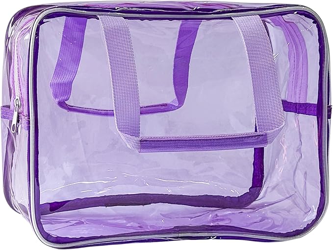 TotePrint PVC Purple Pure Color Transparent Gift Pouch Wash Travel Makeup Cosmetic Bag with Handle for Travel Bathroom Toiletry Organizer (Purple)