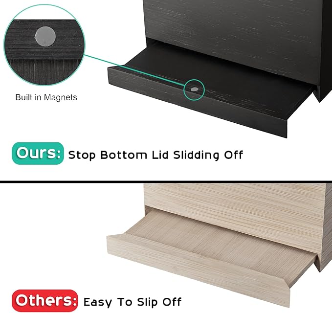 ALELION Wooden Tissue Box Cover Square - Large Black Tissue Box Holder for Tabletop Night Stands Bathroom Office - Decorative Facial Cube Tissue Box Cover