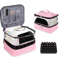 Clear Nail Polish Organizer Double layer Nail Polish Holds 30 Bottles and Nail Lamp, Nail Dryer Case Storage Supplies with Adjustable Dividers, Portable Nail Carrying Bag for Nail Tech (Pink)