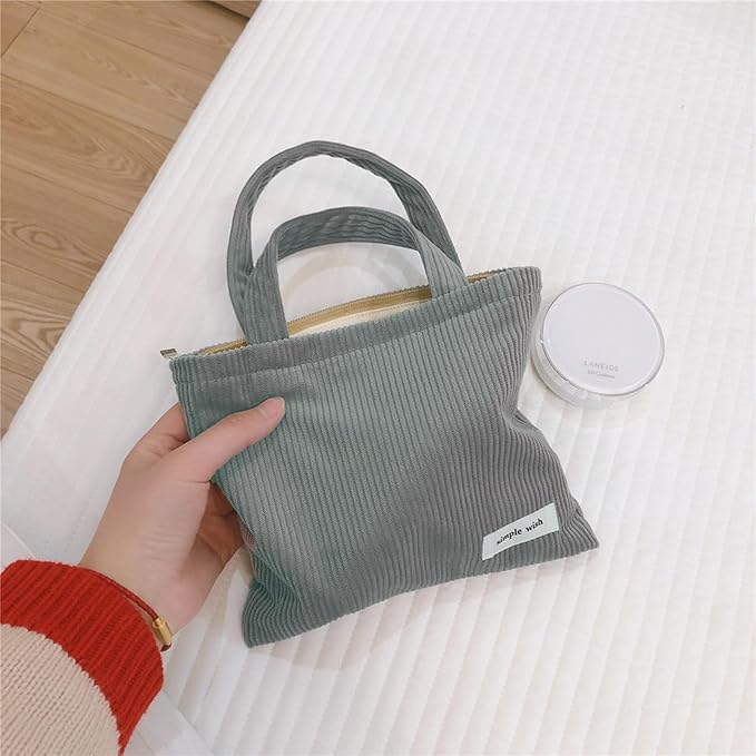 Wudygirl Makeup Bag Travel Cosmetic Bag for Women Small Makeup Pouch with Handle Zipper Cosmetic Pouch Handbag Aesthetic 8.3" x 6.7"(Dark Gray)