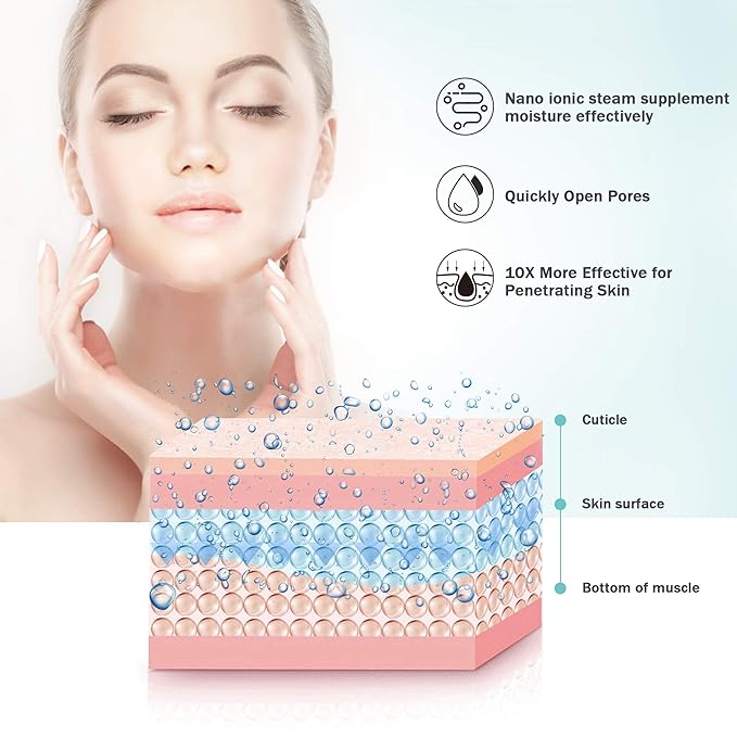 EZBASICS Facial Steamer Ionic Face Steamer for Home Facial, Warm Mist Humidifier Atomizer for Face Sauna Spa Sinuses Moisturizing, Unclogs Pores, 1 Pack + 5 Stainless Steel Skin Kit Pink