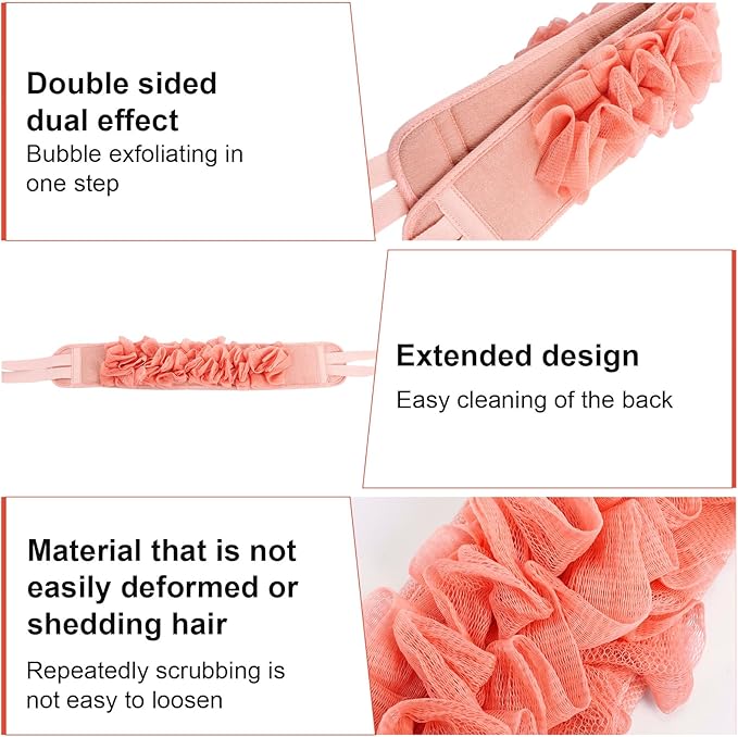 Acellegic 4 Pcs Exfoliating Back Scrubber for Shower Double Sided Exfoliating Washcloth with Strap Long Body Scrub Sponge Shower Loofah with Handle for Women Men Body Washing (Pastel Color)