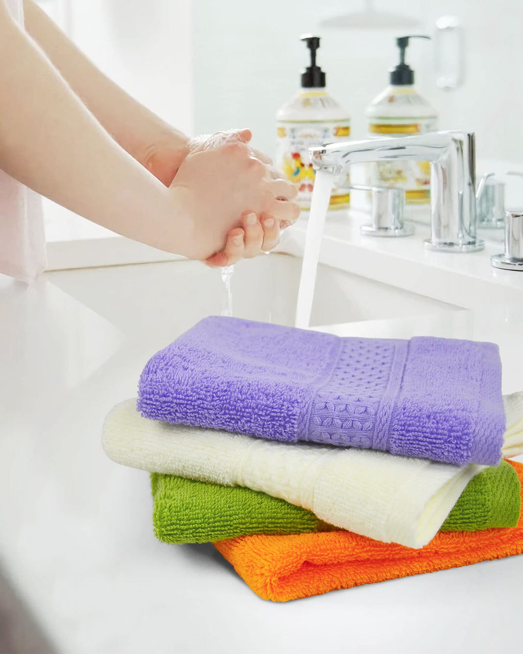 Cleanbear Shower Wash Cloths Soft Cotton with 6 Colors, 13 by 13 Inches