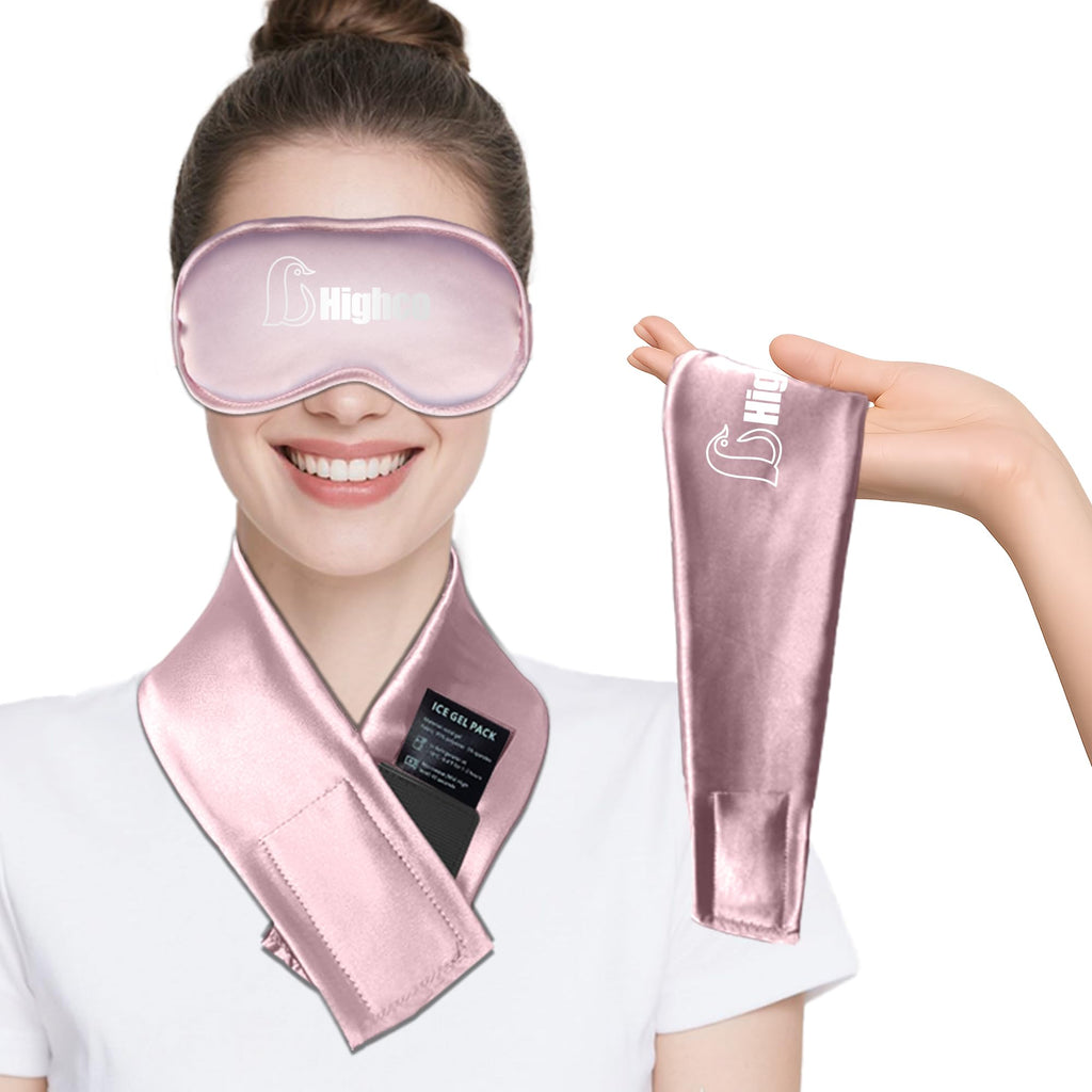 2 Packs Cooling Eye Mask and Neck Ice Pack Wrap,Hot Cold Compress Ice Pack for Neck,Cold Gel Cooling Mask for Sleep,Reusable Ice Eye Mask Cold Compress for Puffy Eyes,Pink