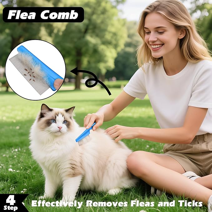7 in 1 Pet Grooming Kit - Dog&Cat Comb, Deshedding Brush, Nail Clipper with File, Bath Brush - Premium Pet Supplies (Blue)