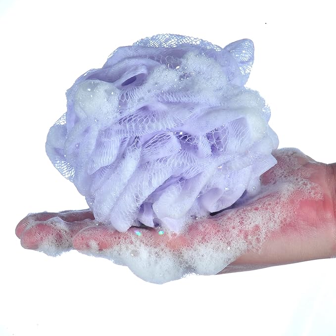 iboodi 60g/pcs Purple Mesh Bath Sponge Shower Pouf Loofahs Shower Puff Pack of 4 (Purple)